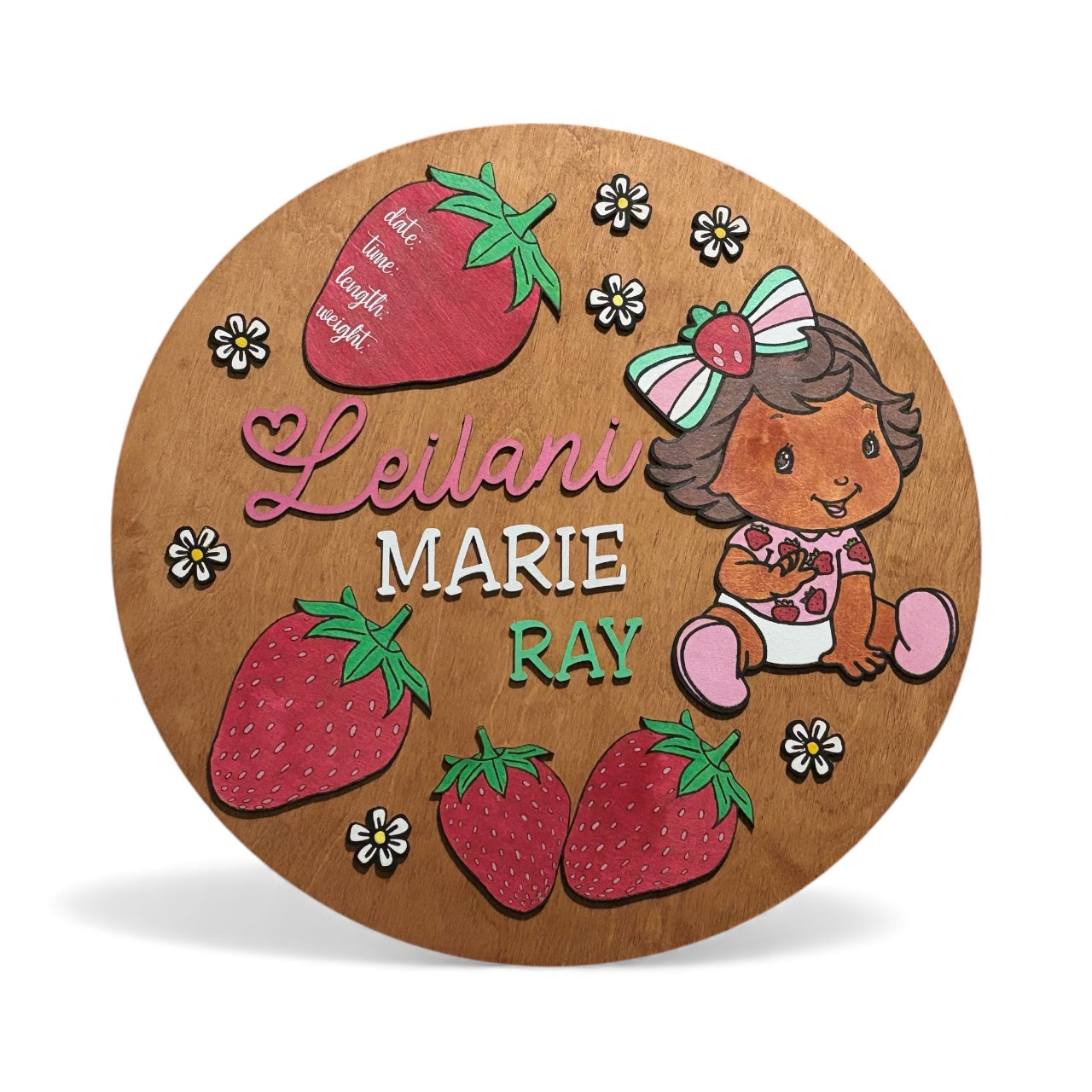 🍓 Strawberry “Short Cake” Nursery Sign – 18" Personalized Wooden Baby Name Plaque